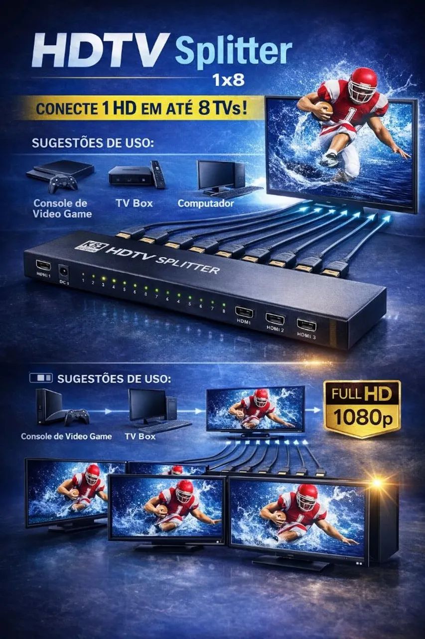 Splitter Distribuidor Hdmi 1x8 Full Hd 3d 4kdk108 - Foto 4