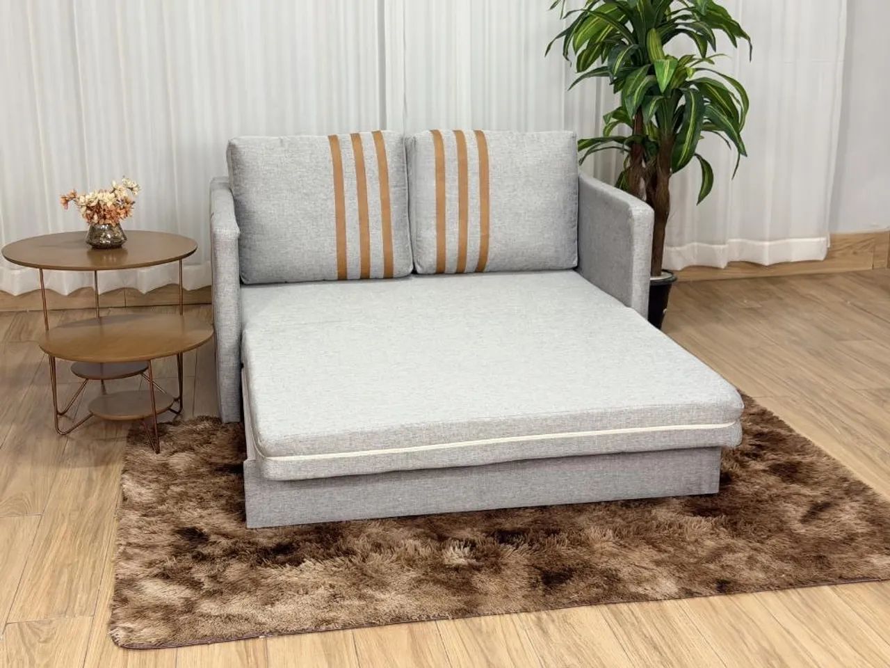 Sofa Cama Dominic 1.40m Linho/Marrom Courino Entrega Rápids - Foto 3
