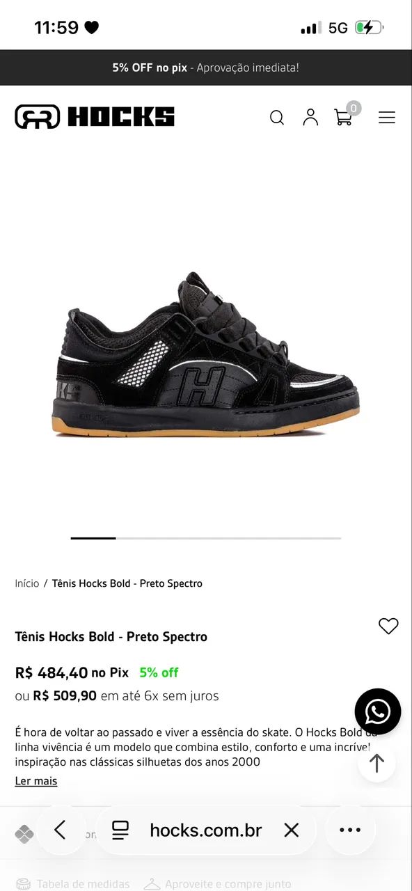 Tênis Hocks Bold - Preto Spectro | Tamanho 36 | Estado de novo - Foto 3