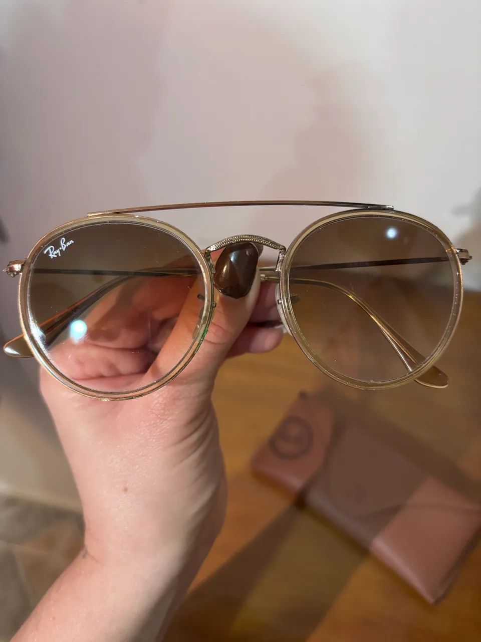 Óculos Ray-Ban ORIGINAL Double Brigde dourado e marrom  - Foto 2