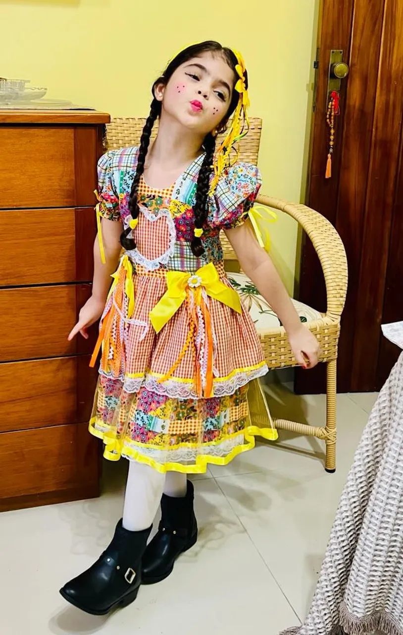 VESTIDO JUNINO 6 ANOS , DE ALGODÃO COM FORRO. - Foto 2