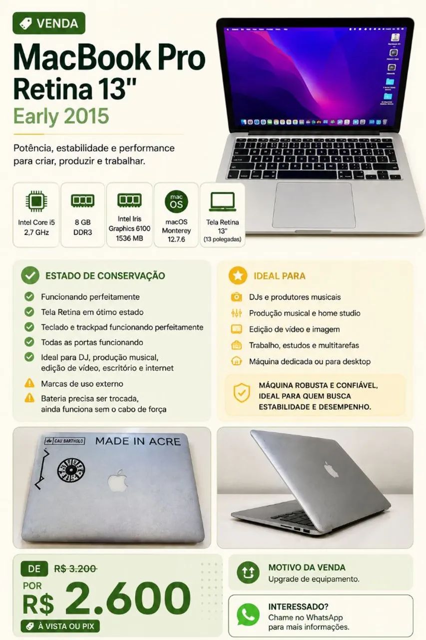 Vendo Macbook Pro Retina 13 (2015)