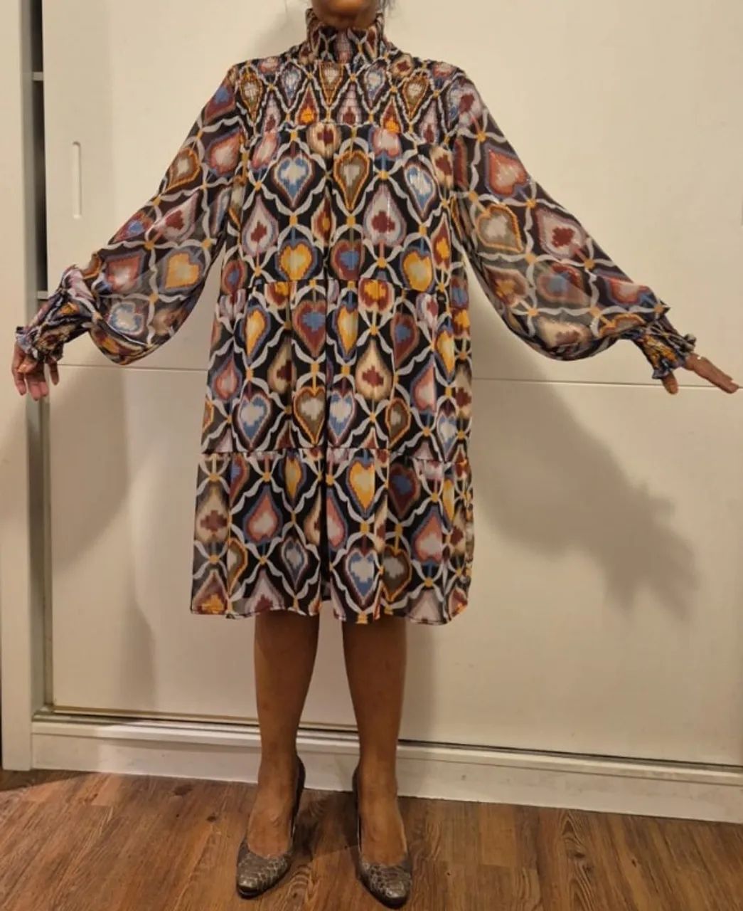 Vestido Amaro estampado ikat com lurex 