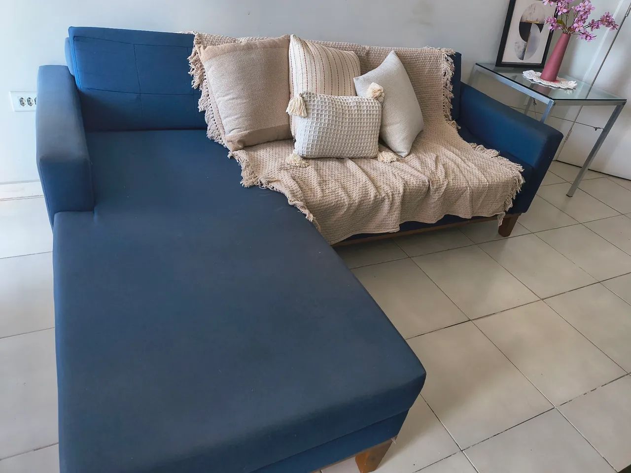 Sofá com Chaise azul-marinho(2,00m)Grageru - 1.000,00, - Foto 2