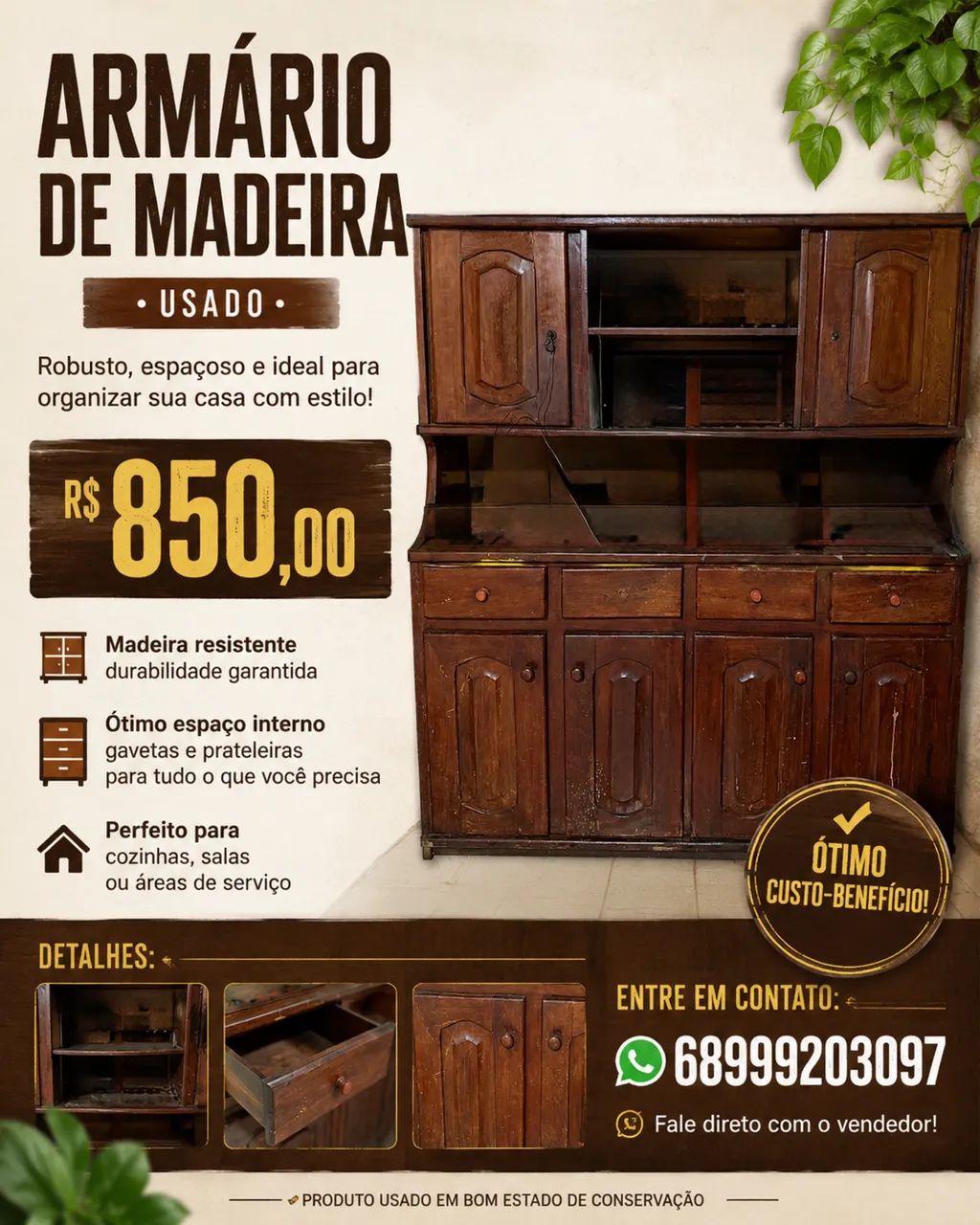ARMÁRIO DE MADEIRA- ? USADO ? 