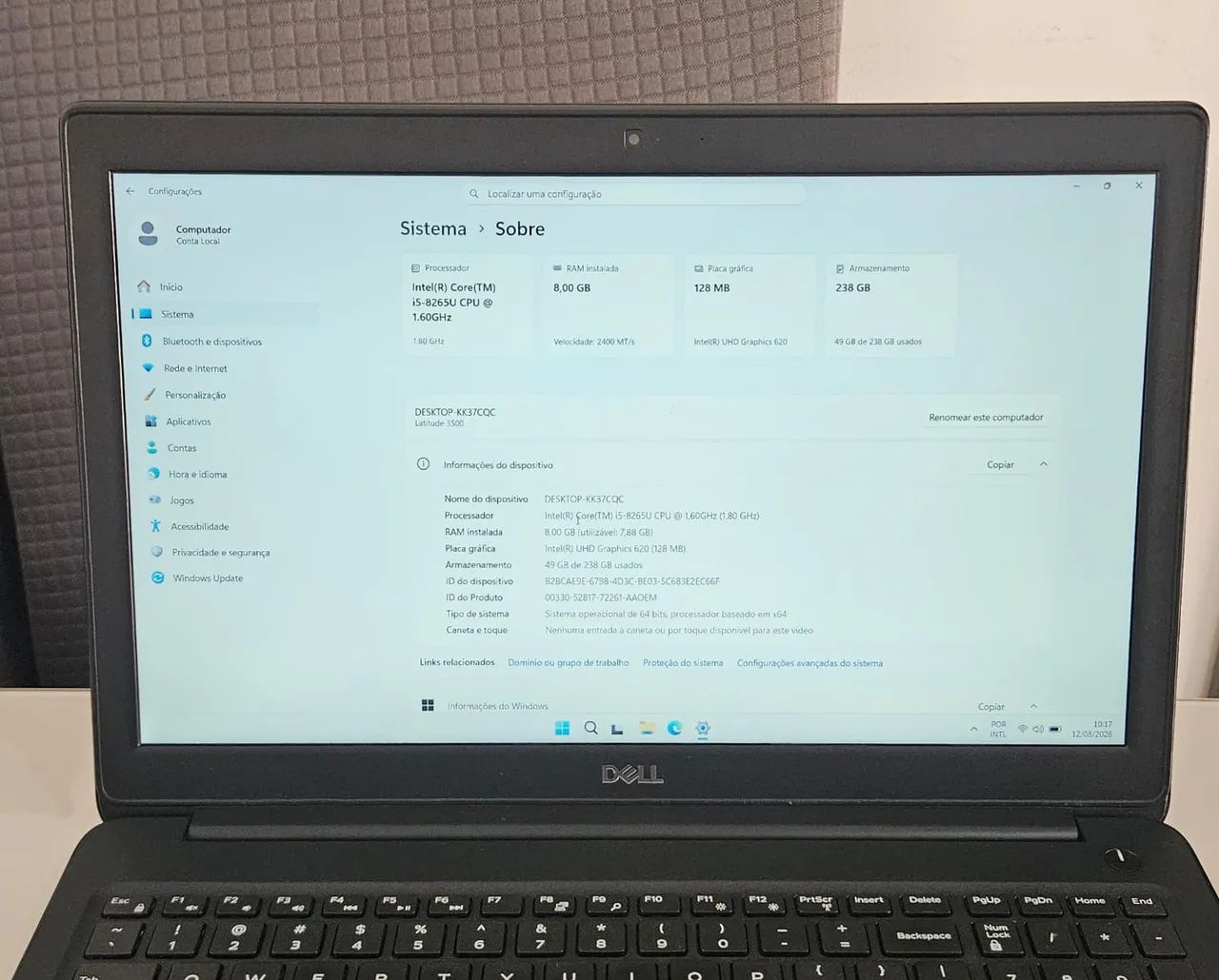 Notebook Dell i5 8 th 8 GB RAM SSD Nvme 256 GB latitude 3500