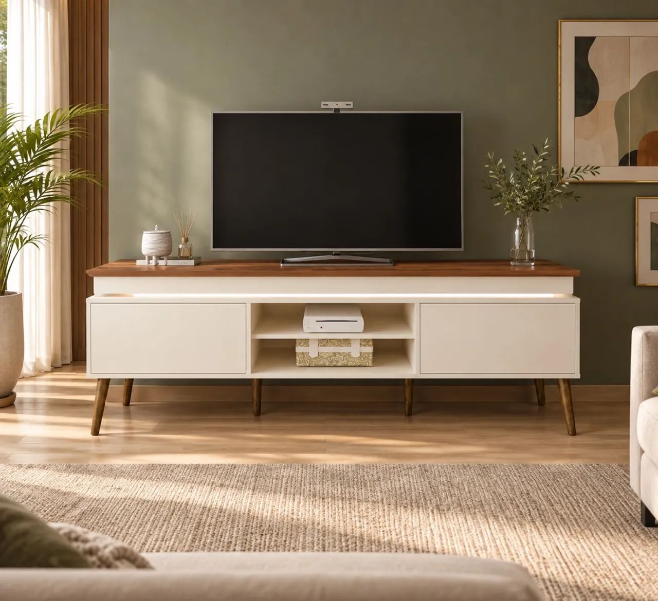 Rack Bancada Lumina Artely com LED, ideal para TVs até 75 Polegadas;