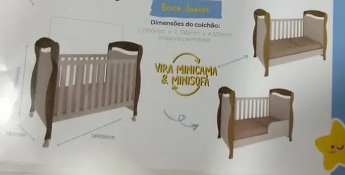 Berço Americano 3 em 1 (Berço, Mini Cama e Mini Sofá) + Colchão Incluso