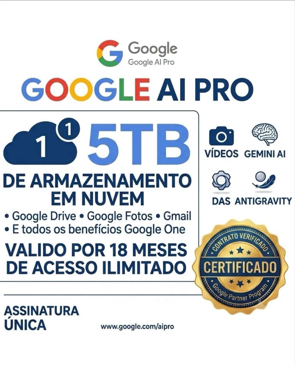 Google Gemine + 5 TB de Armazenamento em nuvem
