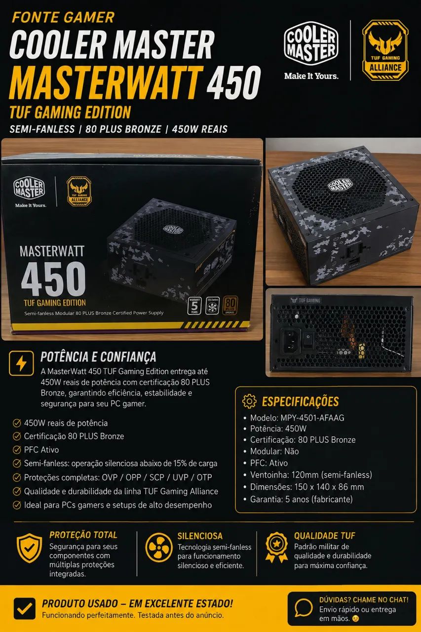 Cooler Master MasterWatt 450W TUF Gaming Edition - 80 Plus Bronze