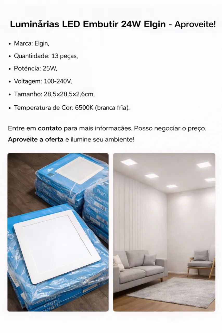 Luminárias LED Embutir 24W Elgin - Aproveite!
