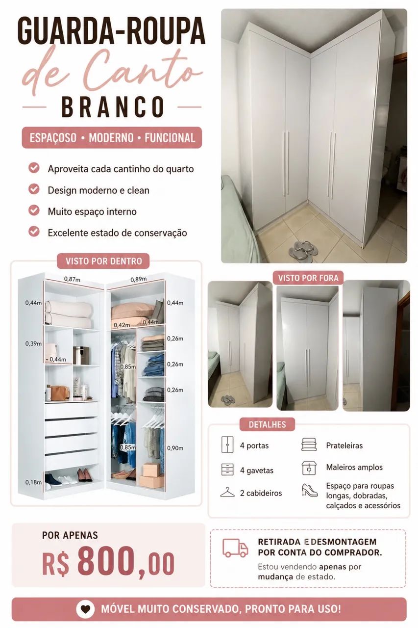 Guarda roupa em L