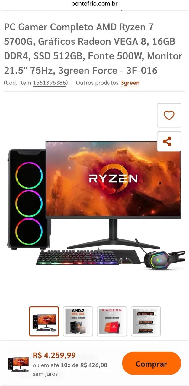 Pc gamer rizer 7 5700GB - Foto 4