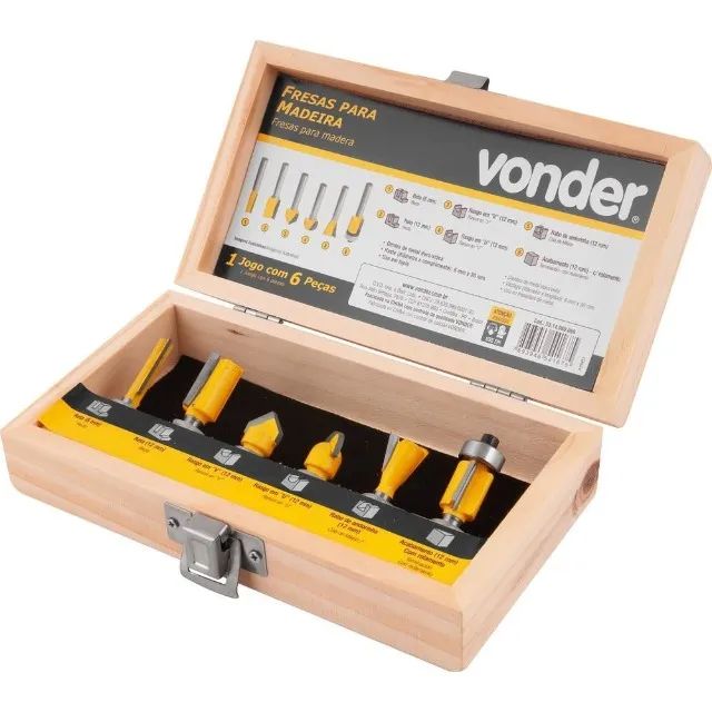 Jogo de Fresas Profissional Vonder para Tupia com 6 Peças para Madeira com Maleta - Foto 4