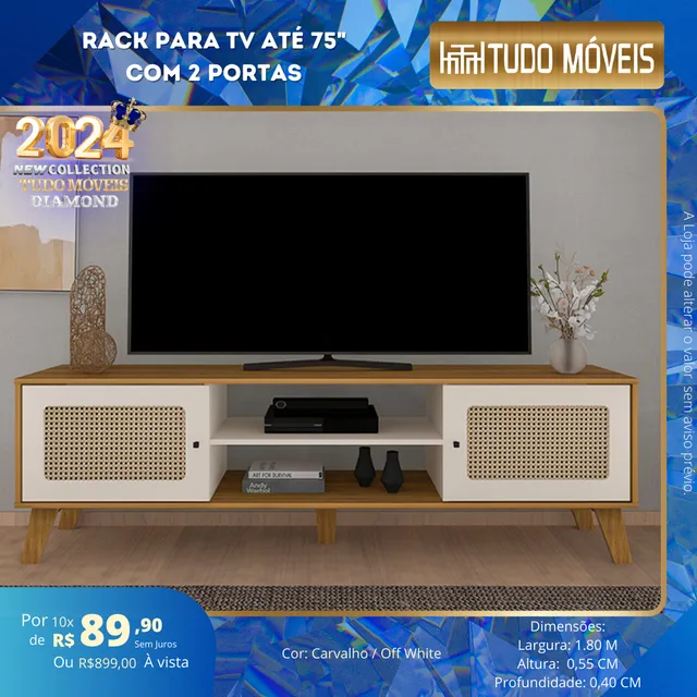 RACK PARA TV ATÉ 75" COM 2 PORTAS