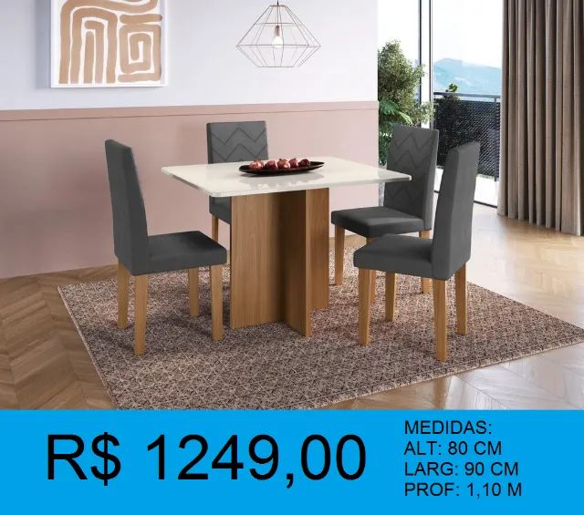 Mesa com 4 cadeiras para sala de jantar - Entrega e montagem gratis 