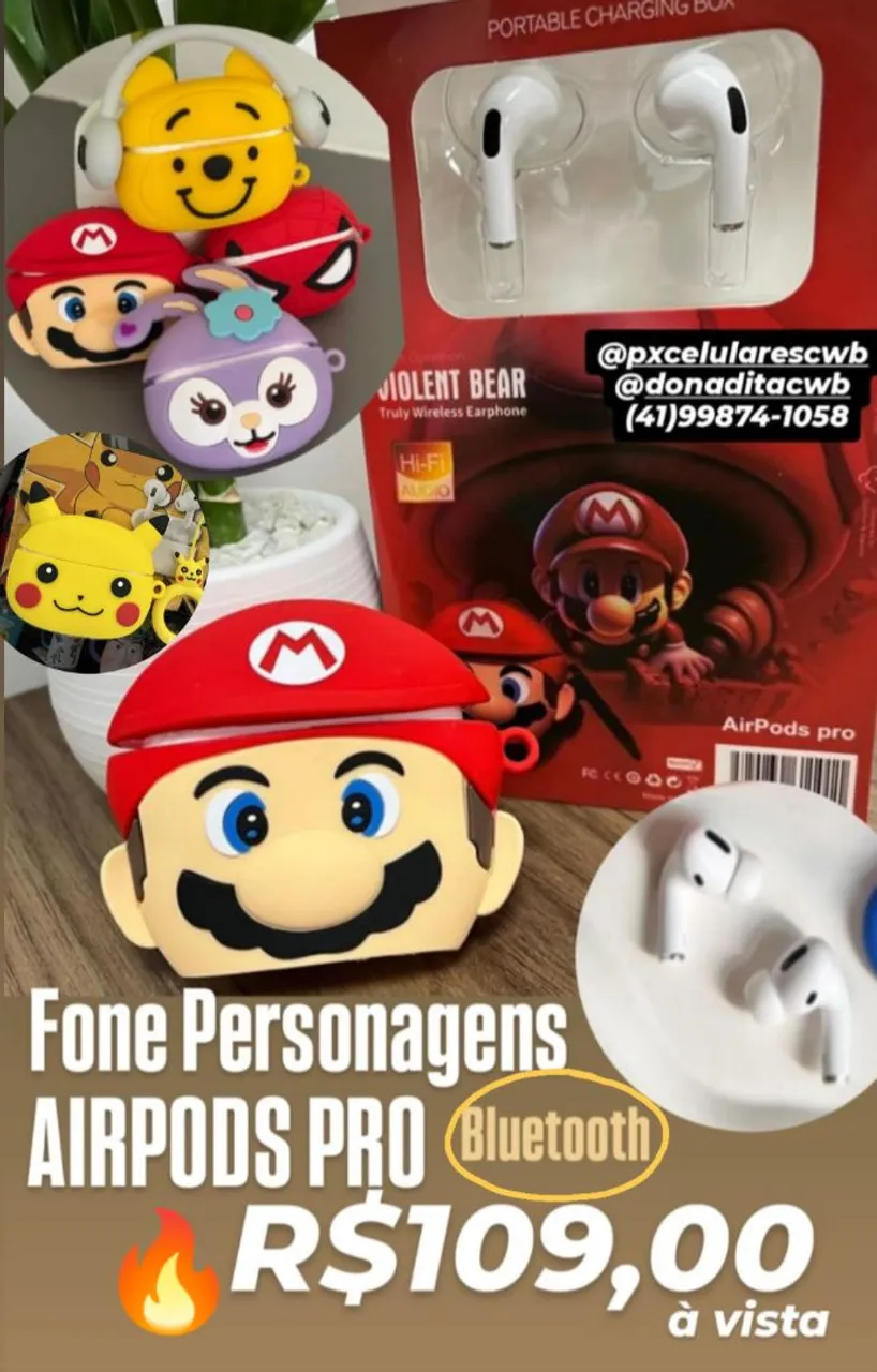 Fone Personagens AirPods Pro Bluetooth