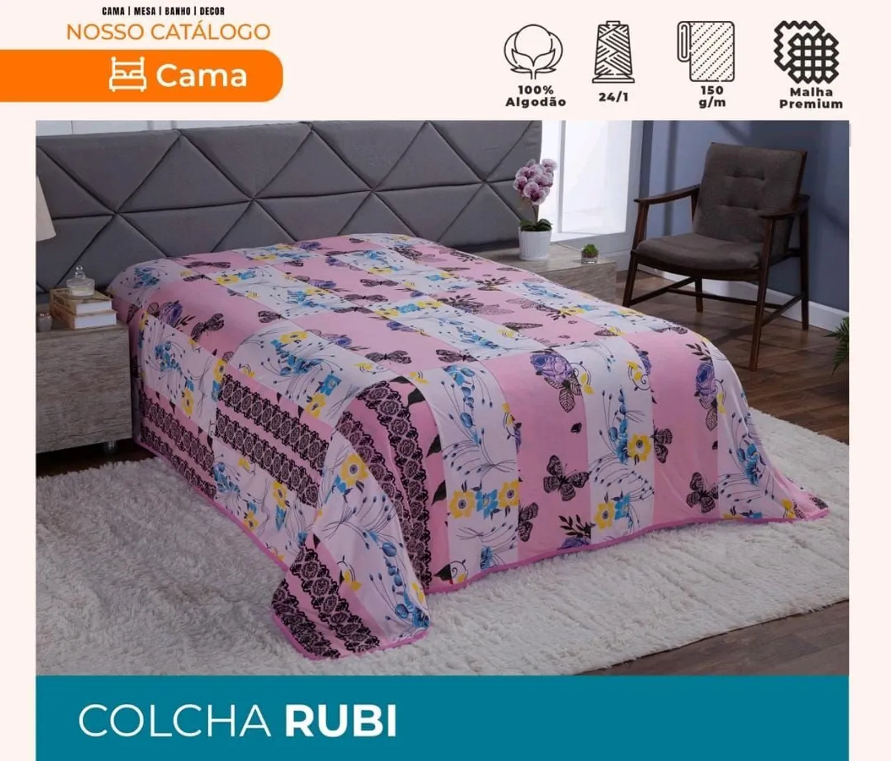 Colcha Rubi - Cama de Casal - 100% Algodão