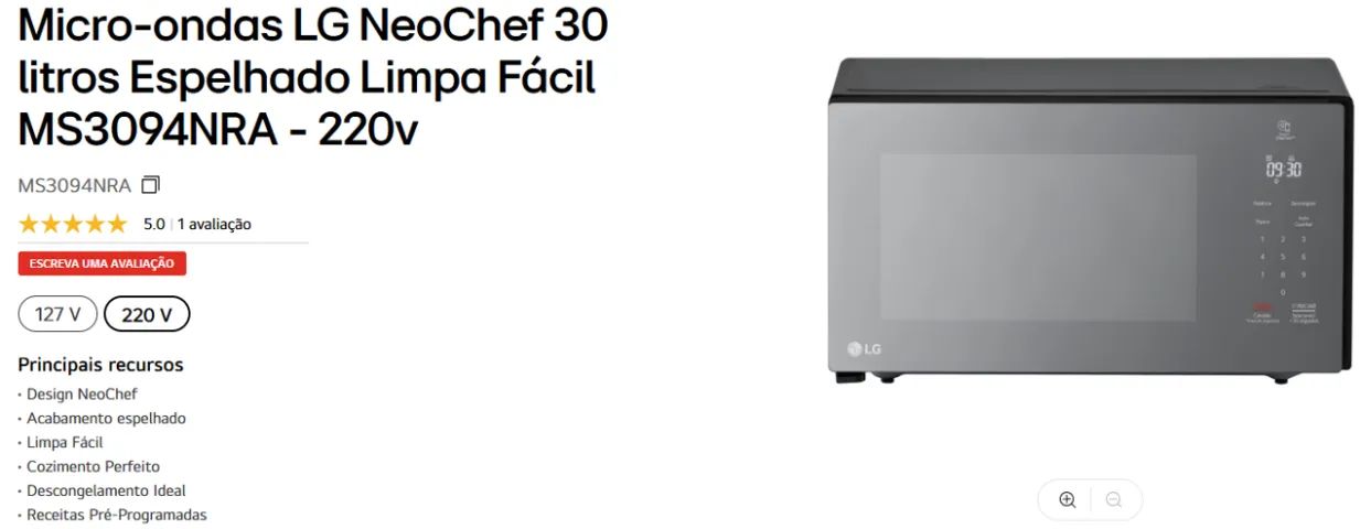 Micro-ondas NeoChef LG 30 Litros Limpa Fácil - MS3094NR - Foto 3