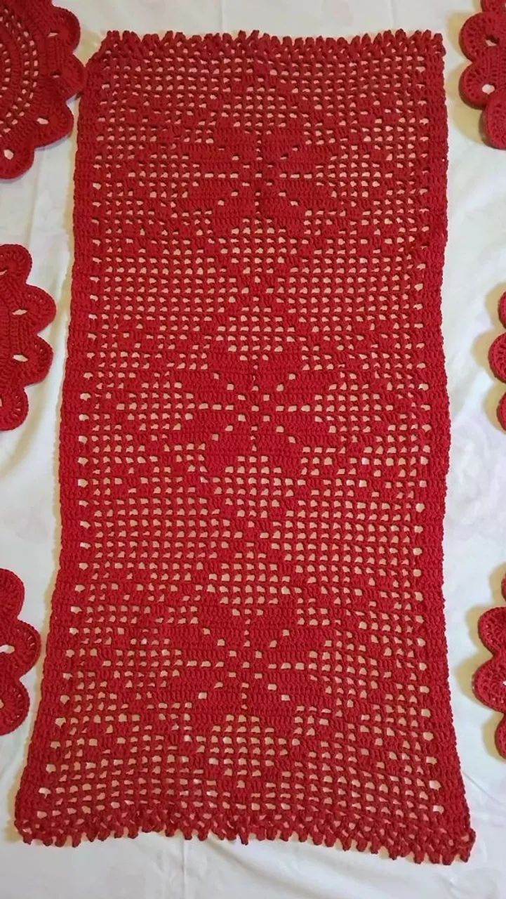 Jogo de Mesa em Crochê Vermelho - Foto 2