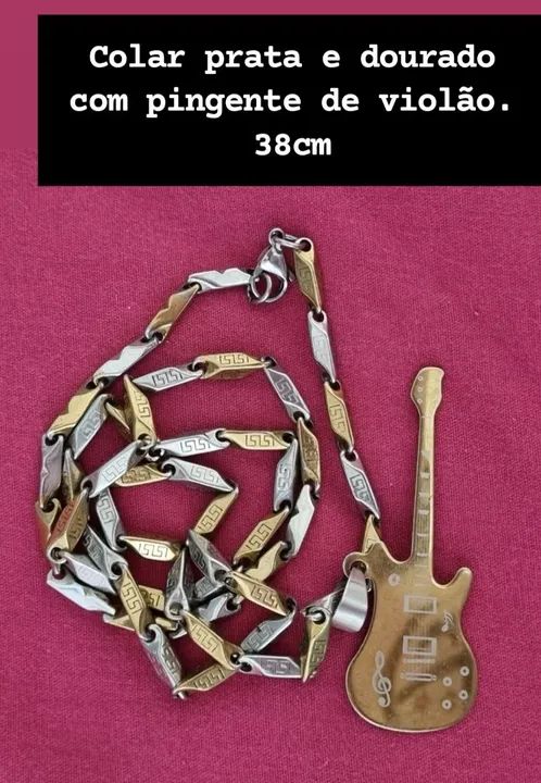 Colar Prata e Dourado com Pingente de Violão