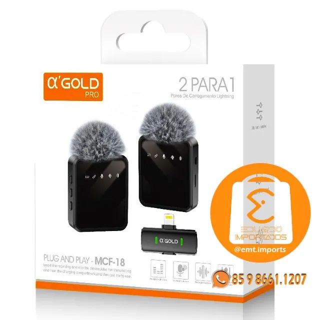 Microfone Lapela 2 Para 1 Lightning A'Gold MCF-18