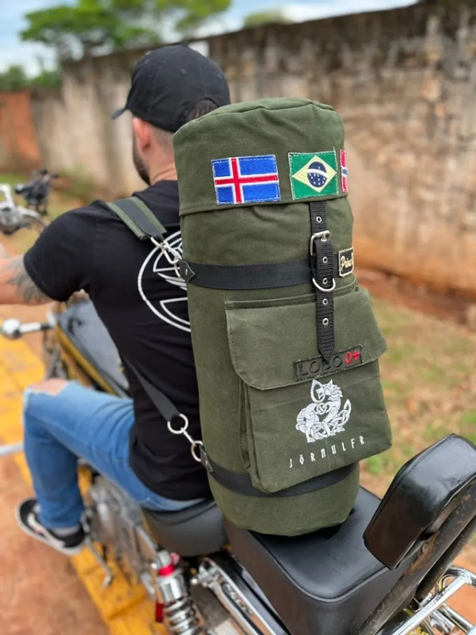 Mochila de Lona Militar Verde Cilindrica 40l