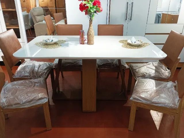 Conjunto de Jantar Celeste 1,60m c/ 06 Cadeiras Estofadas Milla 100%MDF. - Foto 5
