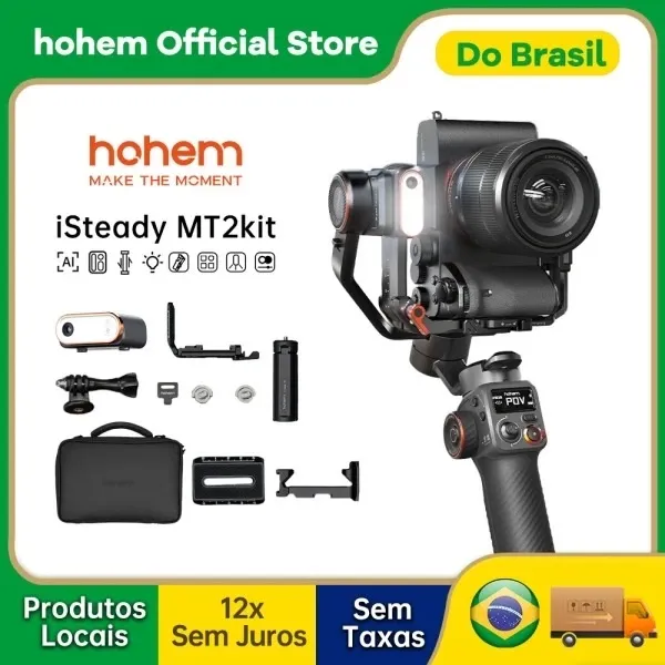 Gimbal Estabilizador Kit HOHEM MT2, 4 em 1, com Rastreio IA + LED RGB