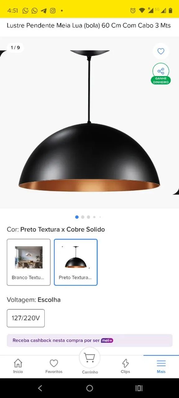 Luminária pendente meia Lua com cabo de 3 metros - Foto 2