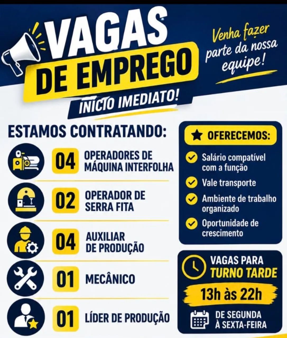 VAGAS PARA PRODUÇÃO 