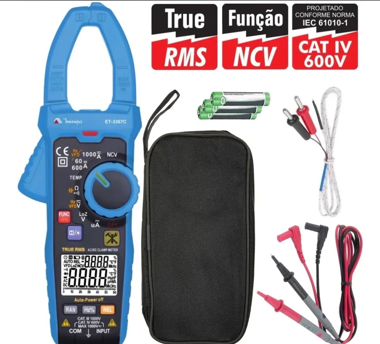 Alicate Amperímetro Et-3367c Capacímetro True Rms Minipa