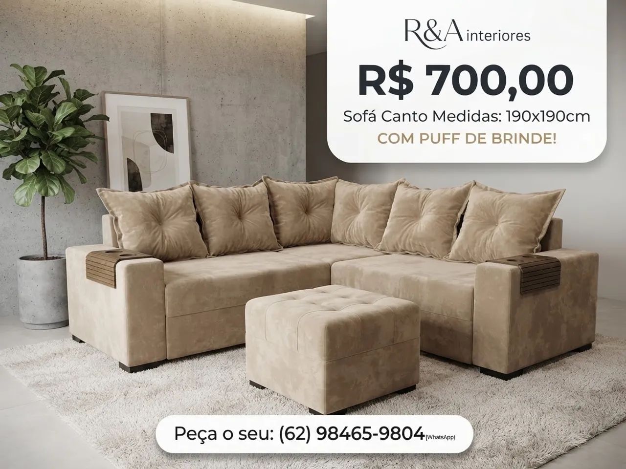 Sofá direto da fábrica com puff de brinde 