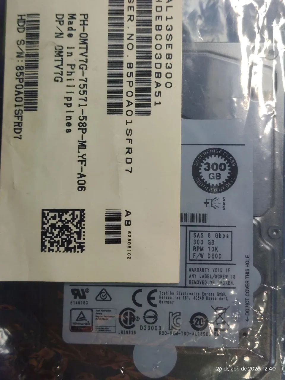 HD SAS 300GB 10K RPM Dell Enterprise Servidor 2.5