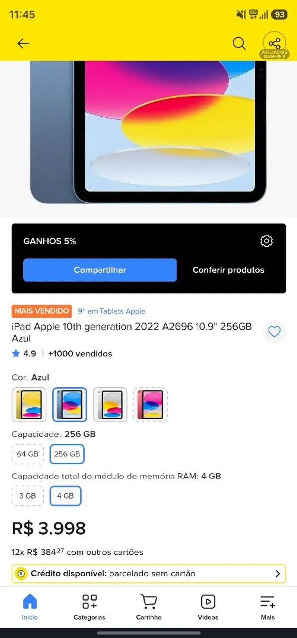Ipad 10th 256gb Azul - Foto 5