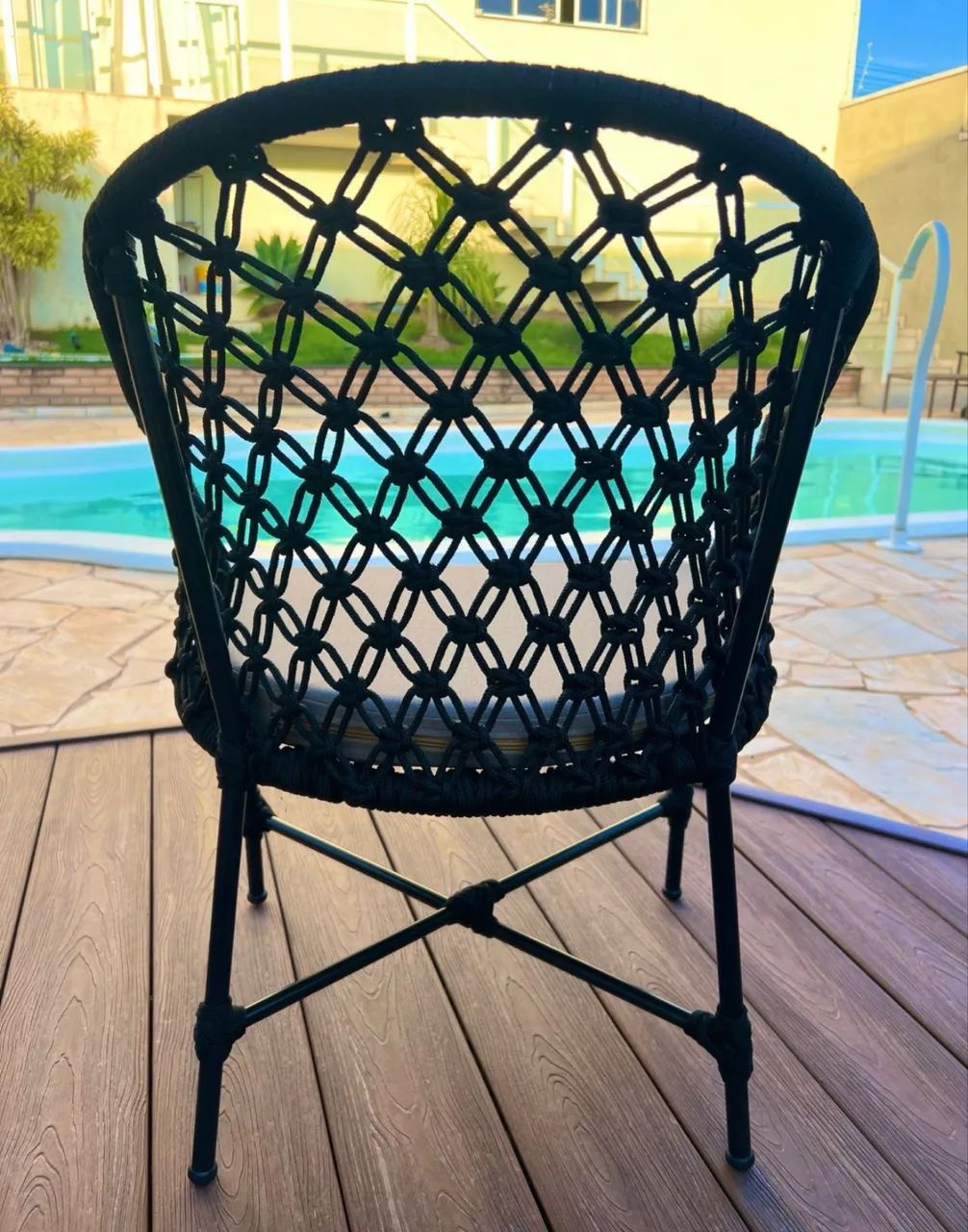 Mesa de área externa jantar vidro temperado poltronas com corda nautica - Foto 3