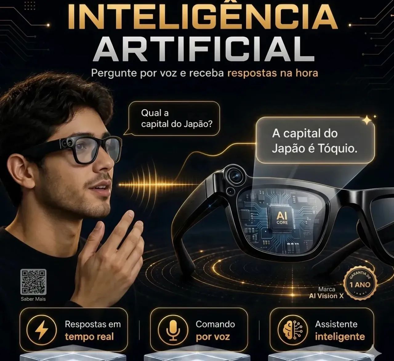 Oculos Inteligente com Câmera 4K e Kit 3 Lentes - Foto 5