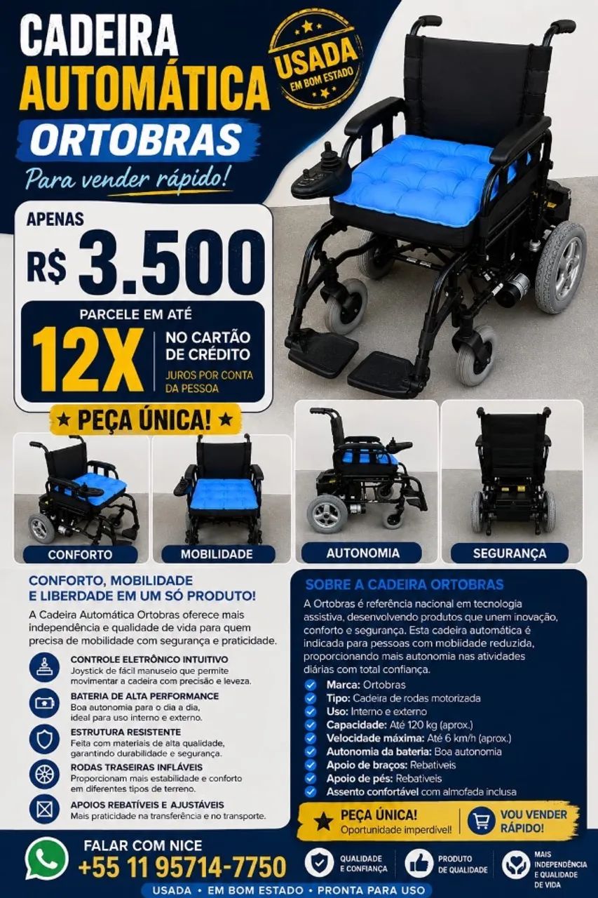 Cadeira de rodas automática Ortobrás - Foto 3