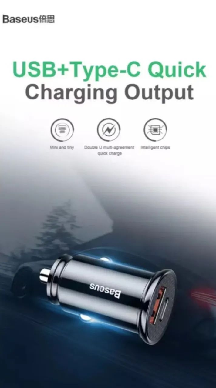 Carregador Celular Veicular 30w Turbo Baseus Tipo C + Usb - Foto 2
