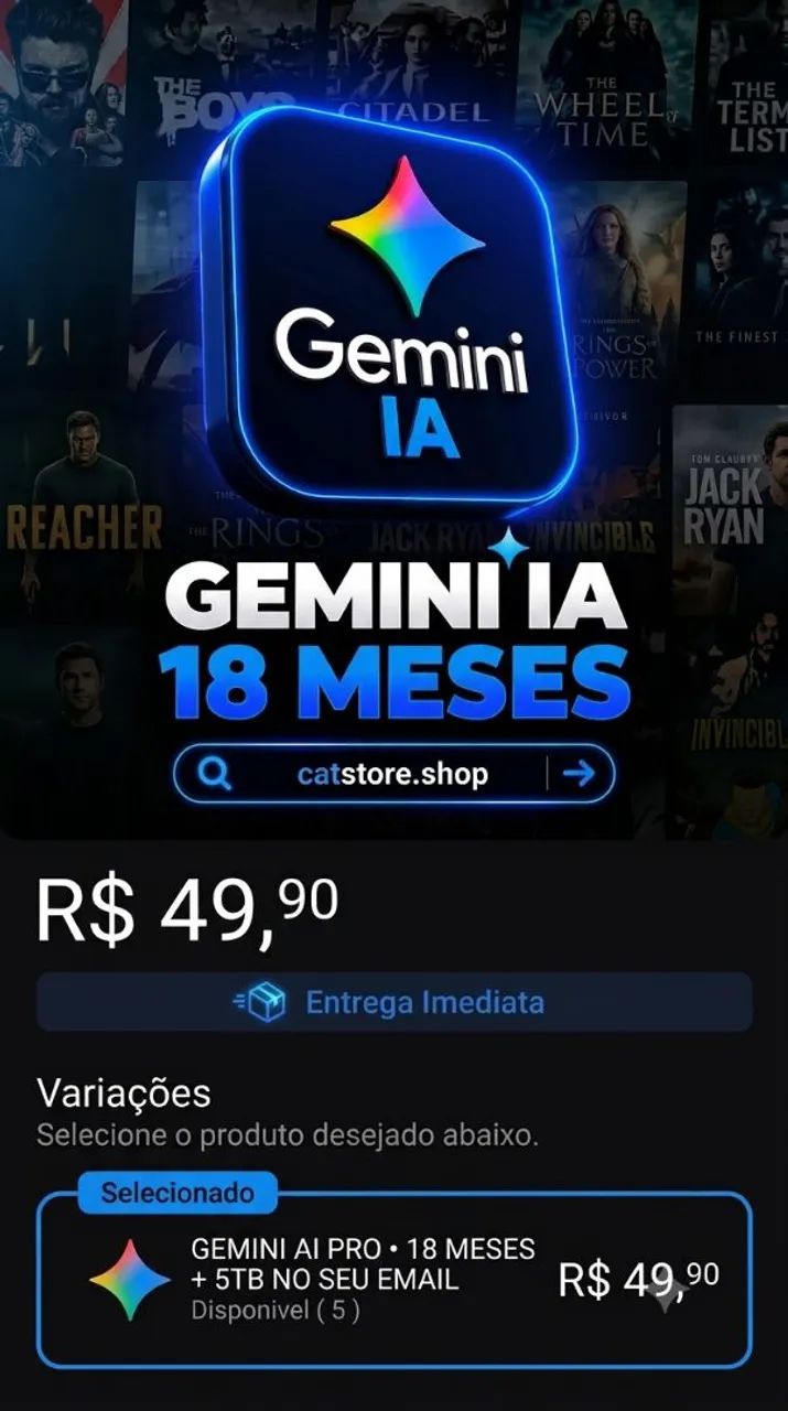Google Gemini Pro + 5 Tb de armazenamento 