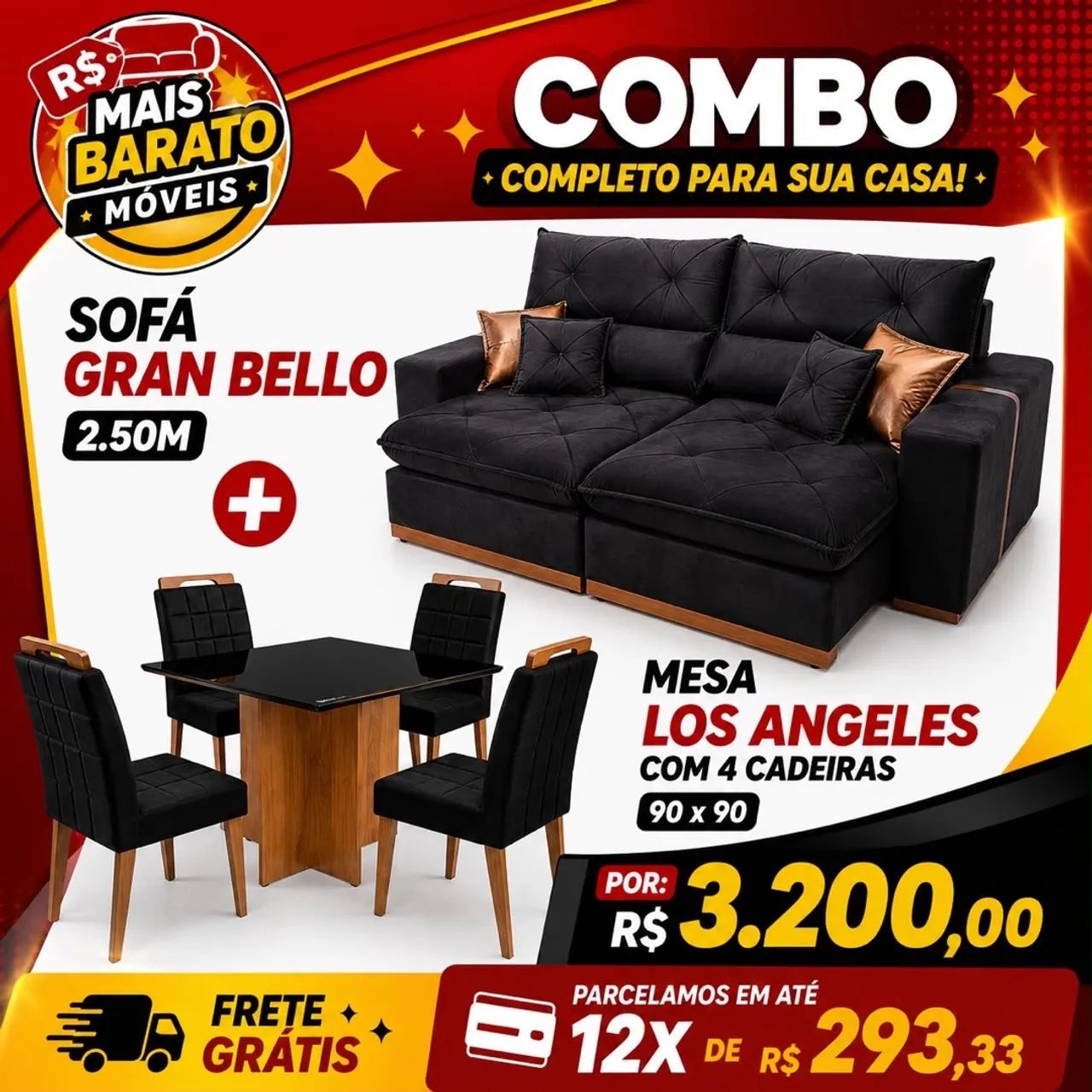 Combo sofá retrátil + mesa de jantar