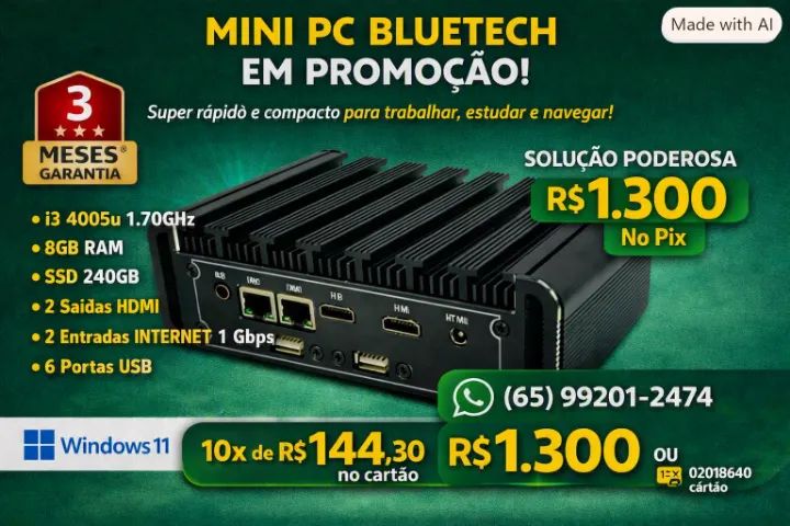 MINI PC BLUETECH I3 4005U 1.70GHZ 8GB RAM 240GB SSD 
