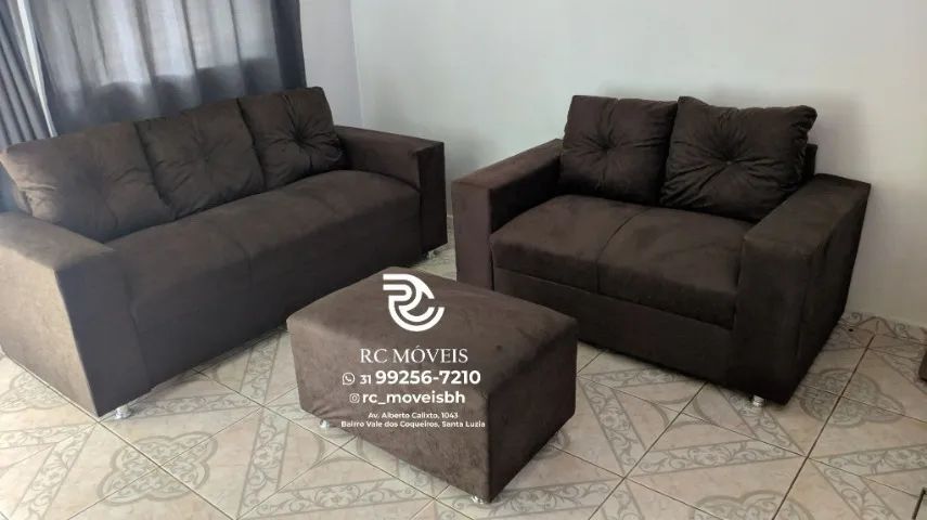 Sofá 2 e 3 assentos com Puff Material suede D33 Confortável Direto da Fábrica - Foto 5
