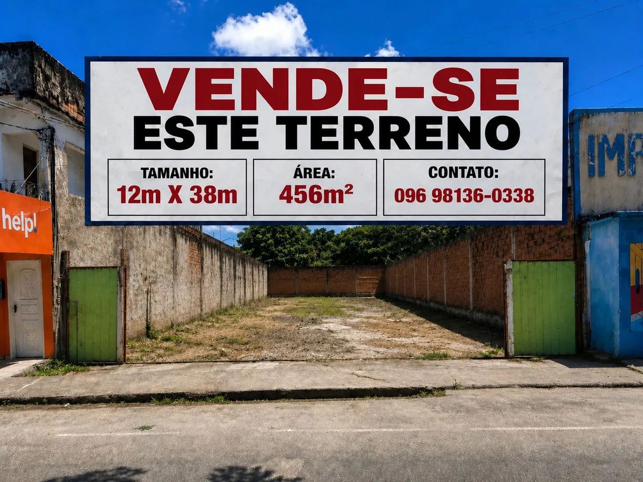 TERRENO TAMANHO 12m X 38 m