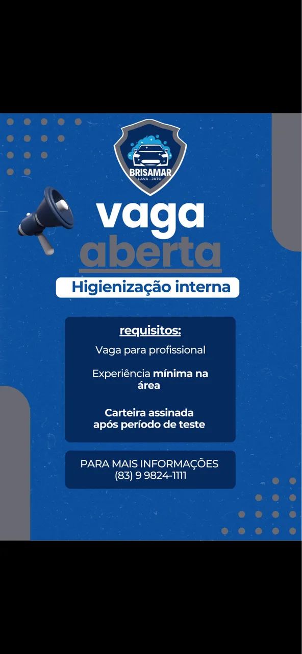 Vaga de emprego LAVA JATO BRISAMAR ?