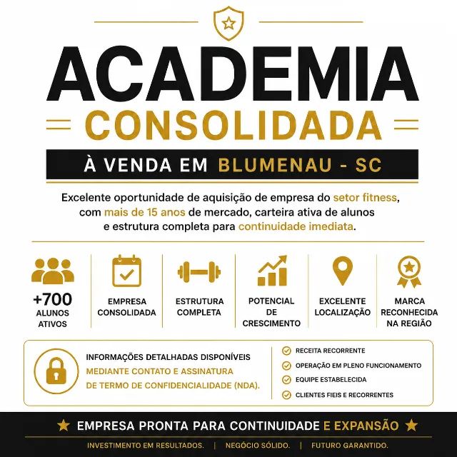 Academia Consolidada à Venda | Blumenau/SC | Empresa Completa 