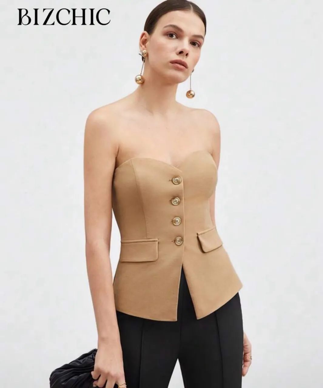 Blusa tomara que caia bege  - Foto 2