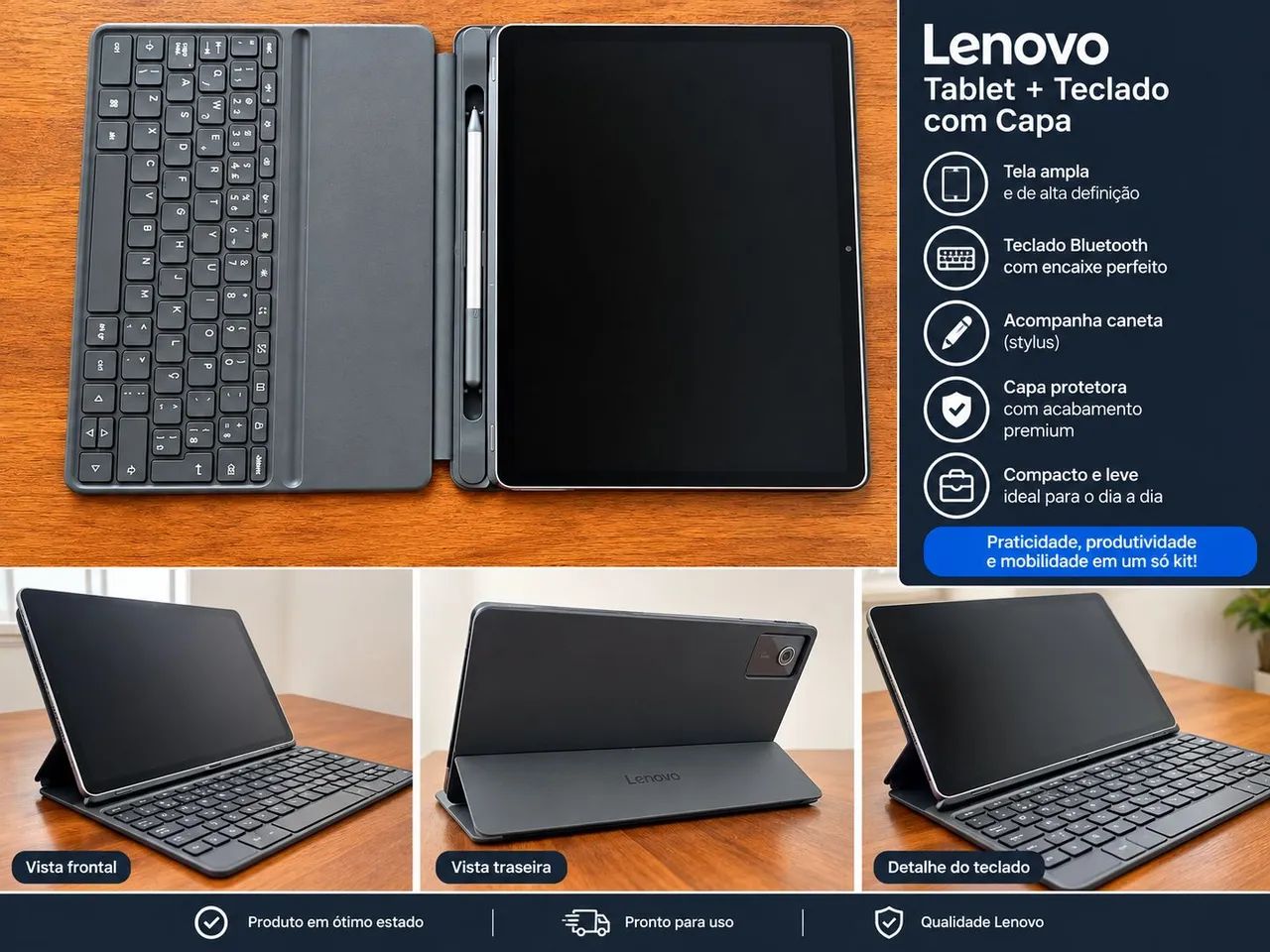 Tablet LENOVO idea Tab, cinza, com caneta e case com teclado integrado