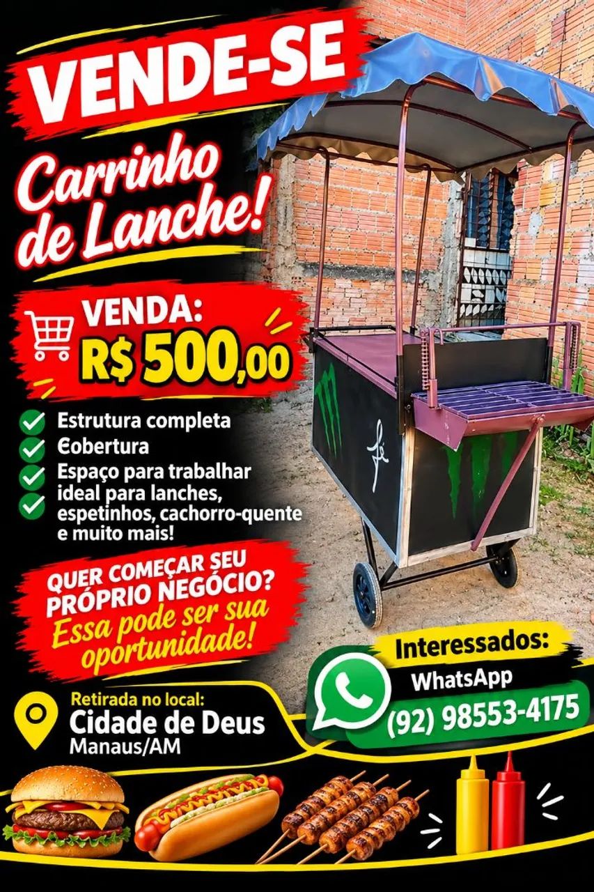 carrinho de lanche 400,00 vindo busca na cidade de deus 
