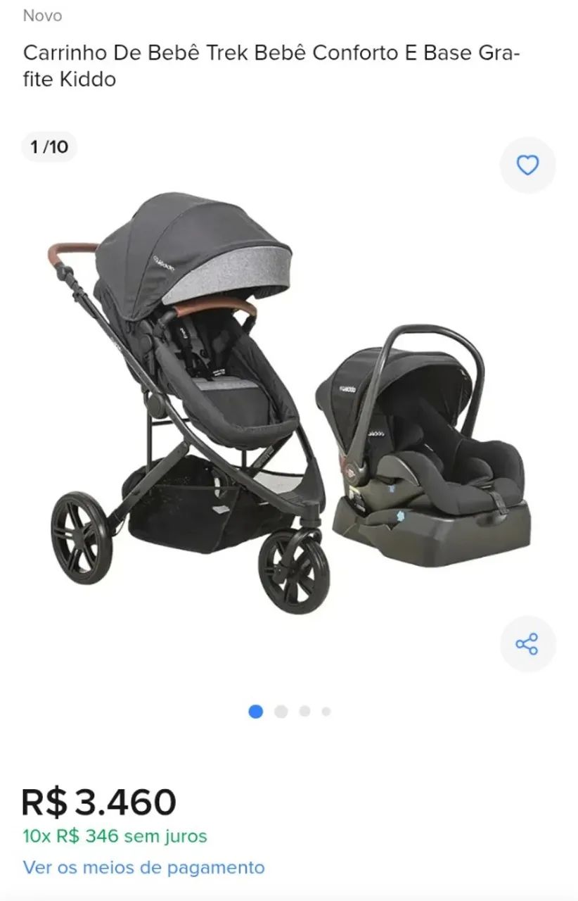 Carrinho e bebê conforto com base Kiddo Trek